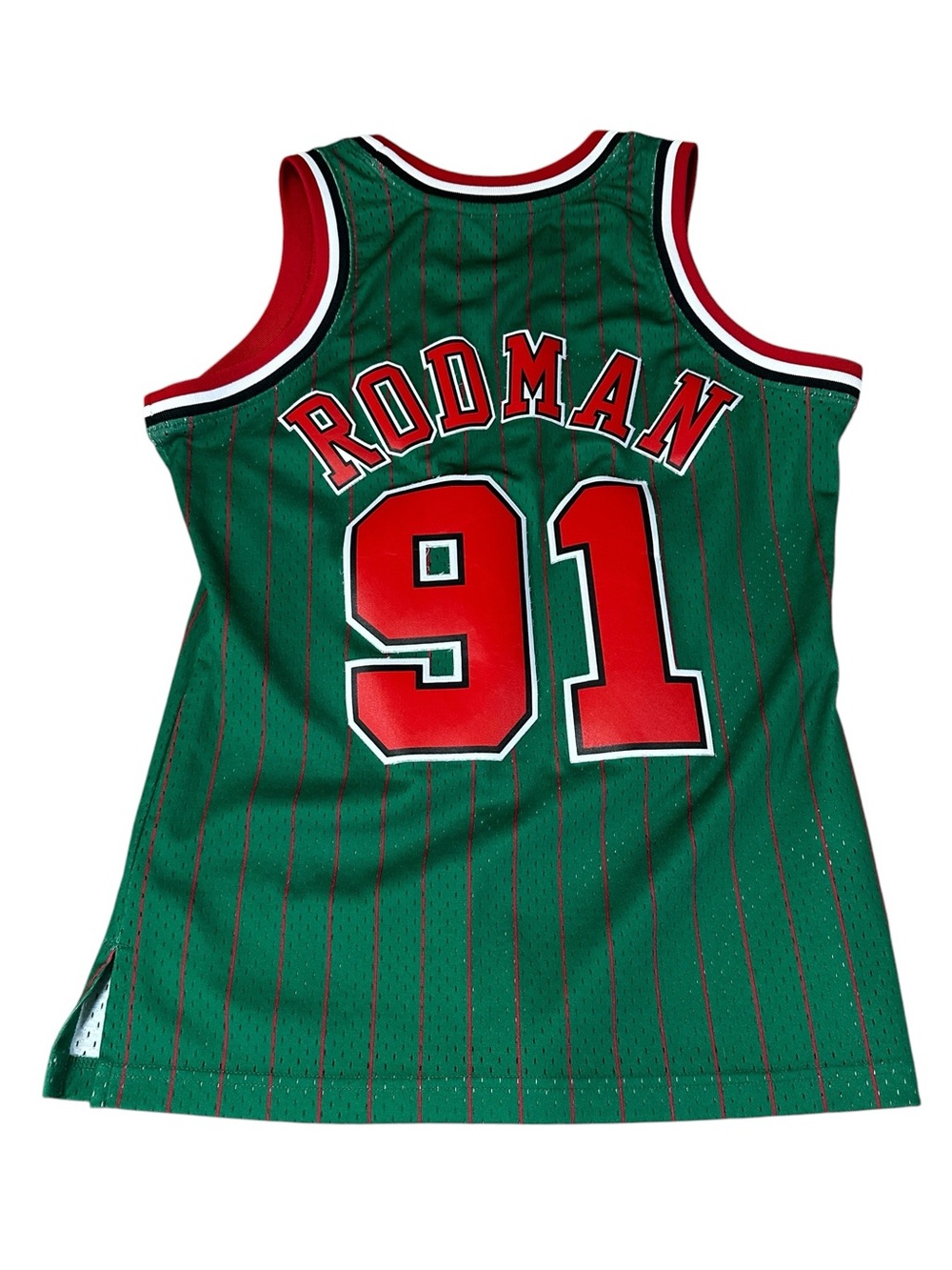Mitchell & Ness Dennis Rodman #91 Chicago Bulls Green Pinstripe Swingman Small